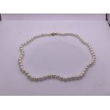 A pearl necklace with an 18ct gold clasp