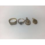 9ct st Christopher / locket / stone set ring and R