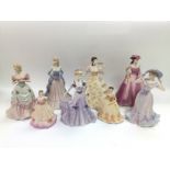 Eight Coalport figures of ladies comprising mainly