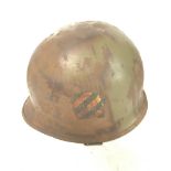 WW2 US Army 3rd Infantry Division Helmet. A swivel bale example retaining a flash of the blue and