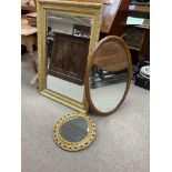 Mahogany mirror and two gilt mirrors.
