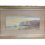 A pair of gilt framed watercolours of coastal scenes, signed by M.D. Angell, 1905, approx 81cm x