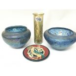 Two irredentist art glass bowls a vase and a Denis