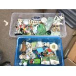 Two plastic crates of mainly ceramics with a golfi