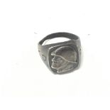 WW2 Italian Fascist's ring depicting an embossed bust of a helmeted Benito Mussolini with 'DUX' (