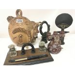 An unusual novelty earthenware tea pot a walnut pe