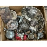 A box of mixed silver plated items.