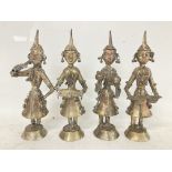 Set of four antique metal Asian figures playing va