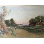 A framed watercolour an English rural view a sheph