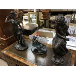 Three simulated bronze figures two classical figur