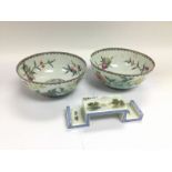 Two Oriental eggshell porcelain bowls decorated wi