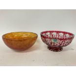 German hand-cut red lead crystal bowl & a orange g