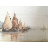 A framed watercolour Study of moored sailing vesse