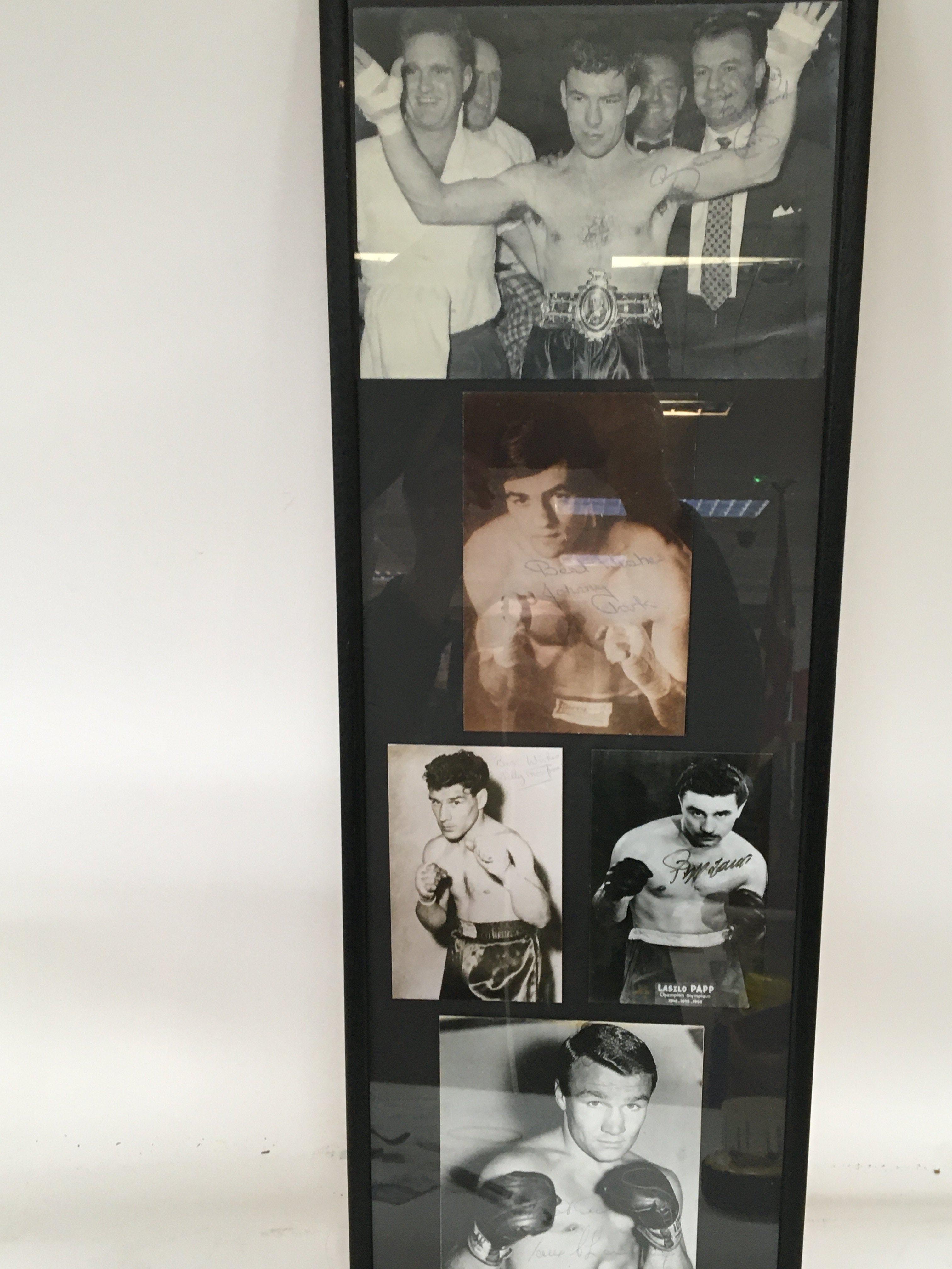 A framed montage of champion boxers signed autogra