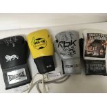 Three signed boxing Gloves and Hopkins v Calzaghe