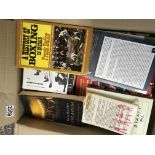 A box containing boxing books Irish Boxers and oth