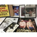 A collection of framed boxing memorabilia and a Se