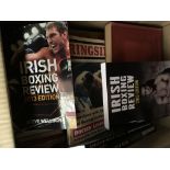 A box containing Irish boxing books and other old