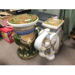 Two ceramic garden seats in the form of elephants,