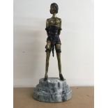 An Art Deco style maiden on marble base. Height 32