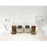 Glass figures, bookends and mother of Pearl posy b