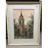 A framed watercolour depicting St Philips Cathedra