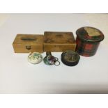 4 trinket boxes + 2 antique glass scent bottles