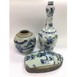 Three blue and white Oriental ceramics comprising