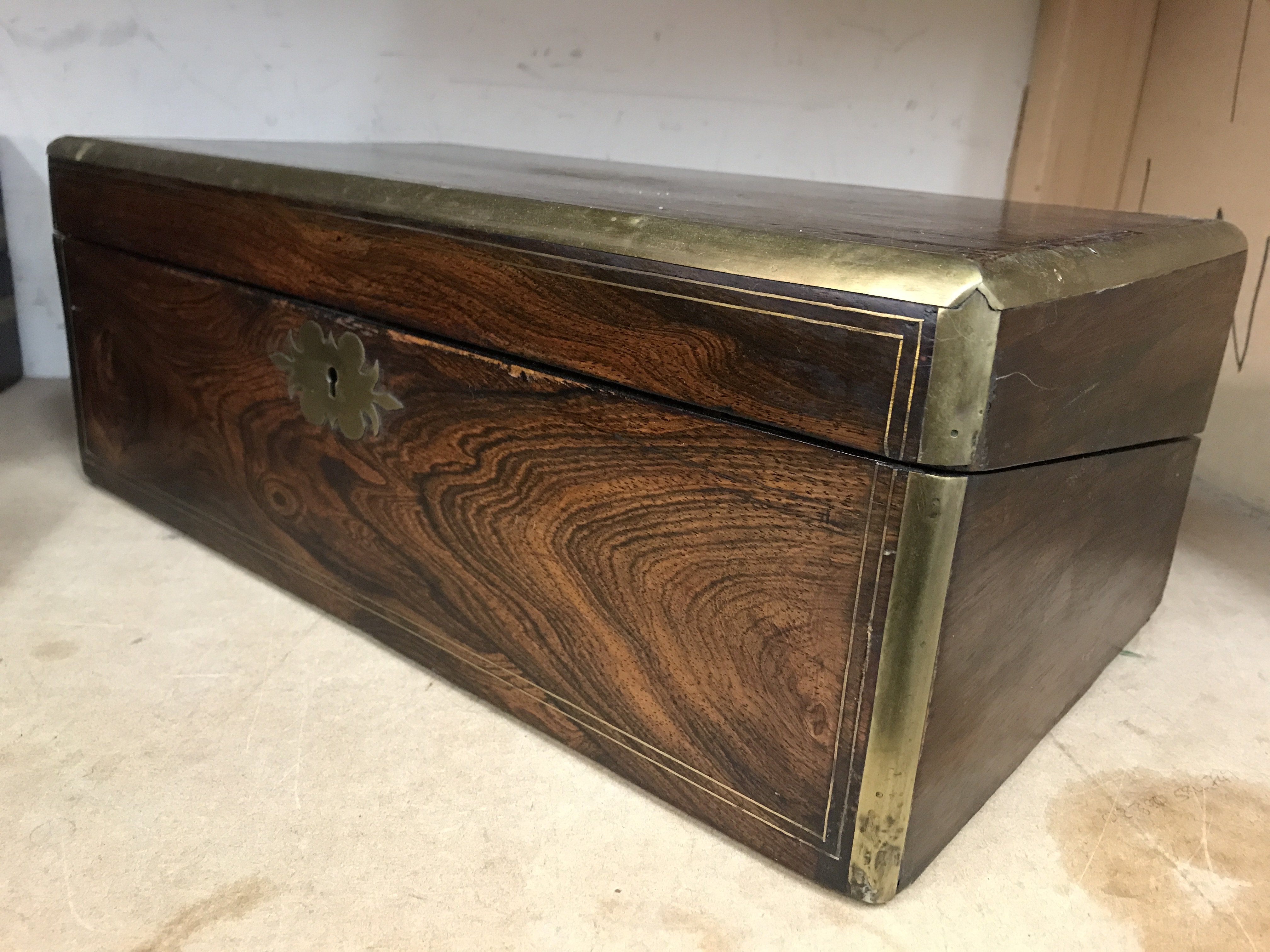 A Victorian rosewood brass bound writing slope wit - Image 2 of 3