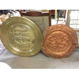 Bronze and copper plates with a ship and dinner sc