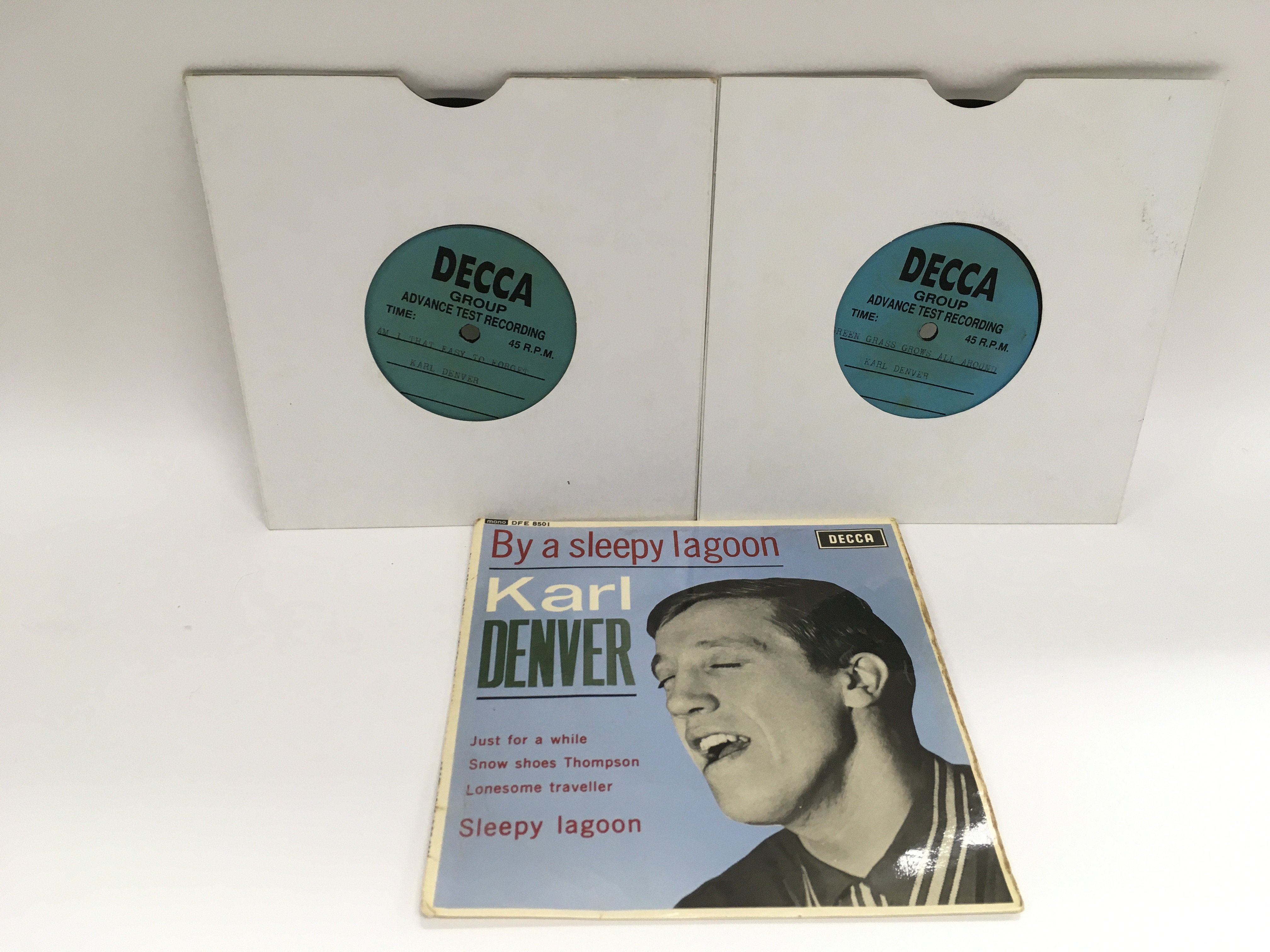 Two Karl Denver test recording discs and an EP (3)