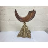 Rams horn snuff mull on Gilt metal base, approxima
