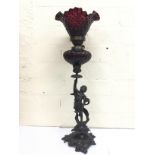 Bronze cherub oil lamp lamp signed Sacha Pan with