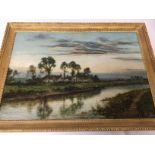 2x English oil painting river view by D Sherrin. (