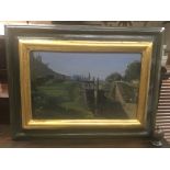 A framed oil on board depicting Canal at Kilcock.