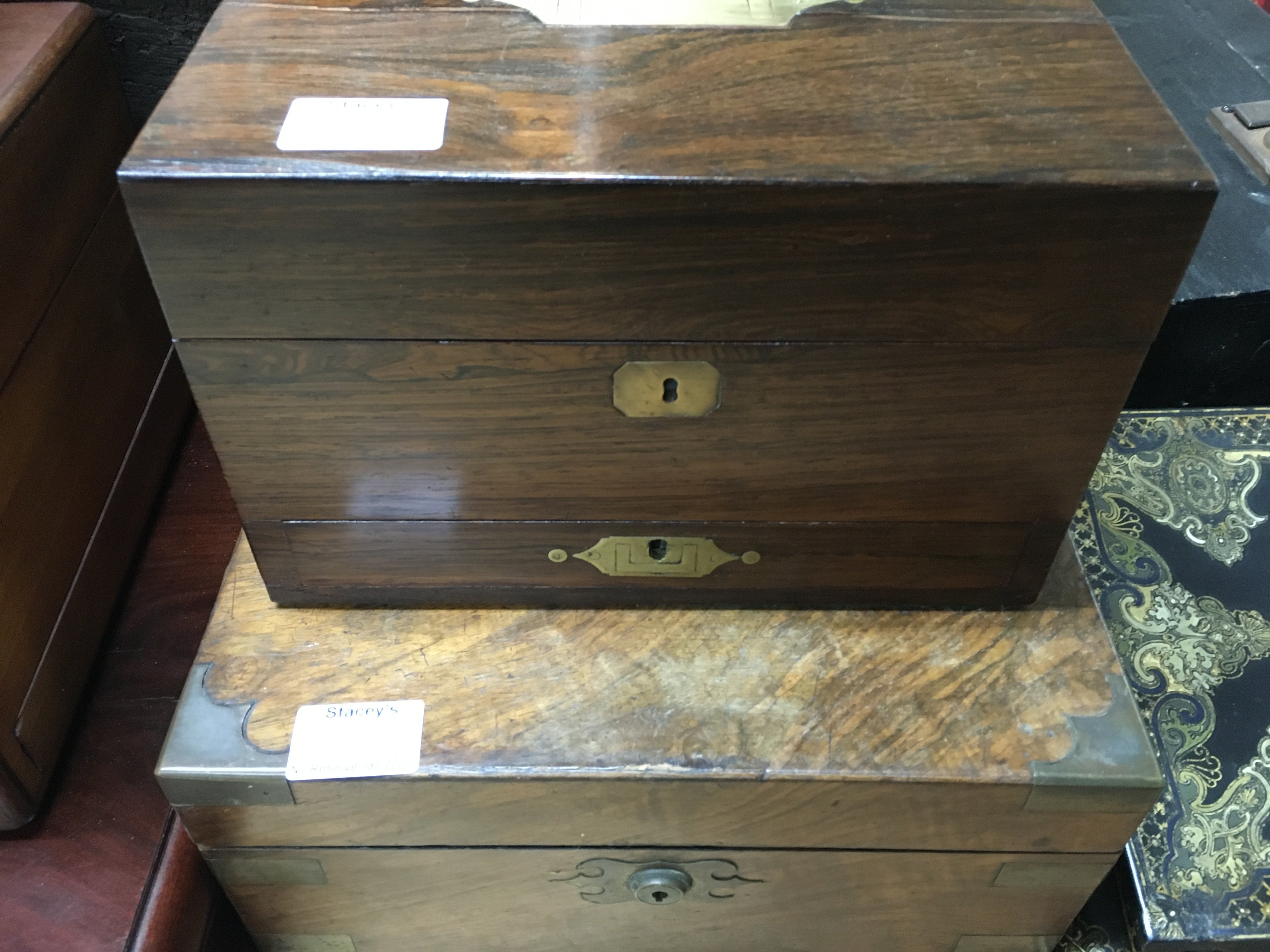 Three sewing boxes a mahogany canteen converted and a leather card case , and a writing slope . - Image 4 of 6