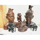 Chinese carved wood figures, 17 & 25cm tall (C)