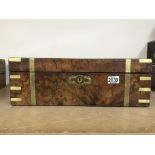 A Victorian walnut brass bound writing slope with