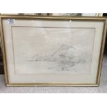 A framed pencil sketch depicting a Mediterranean h