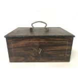 A vintage simulated rosewood metal cash box with k