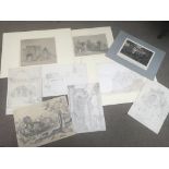 A folio of continental engravings and pencil drawi