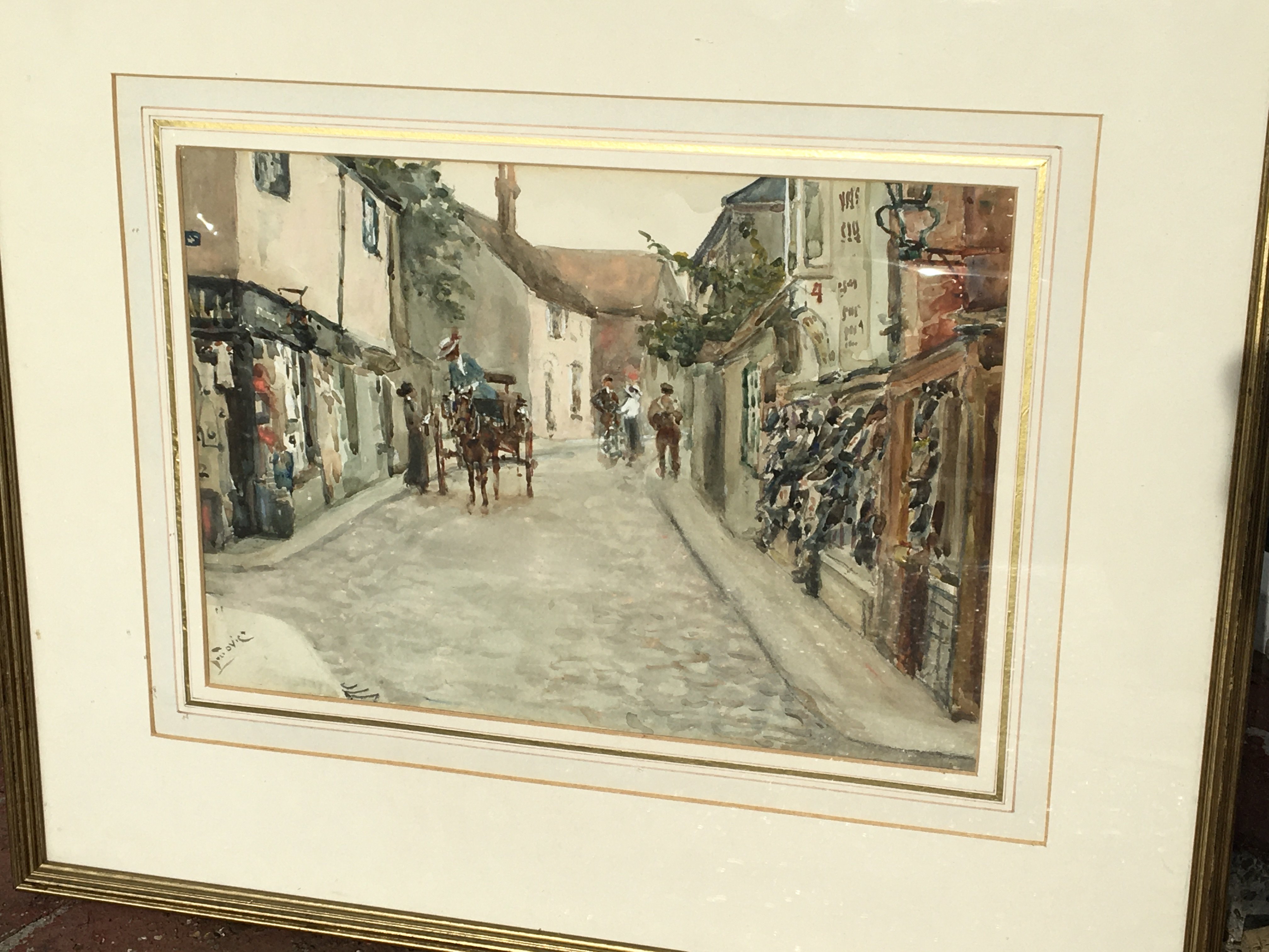 A framed watercolour depicting an Edwardian street - Image 2 of 2