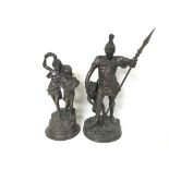 Two spelter figures, a Greek warrior (42cm tall) &