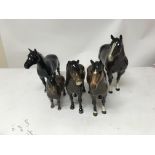5 Beswick horses including quarter horse , Shetlan