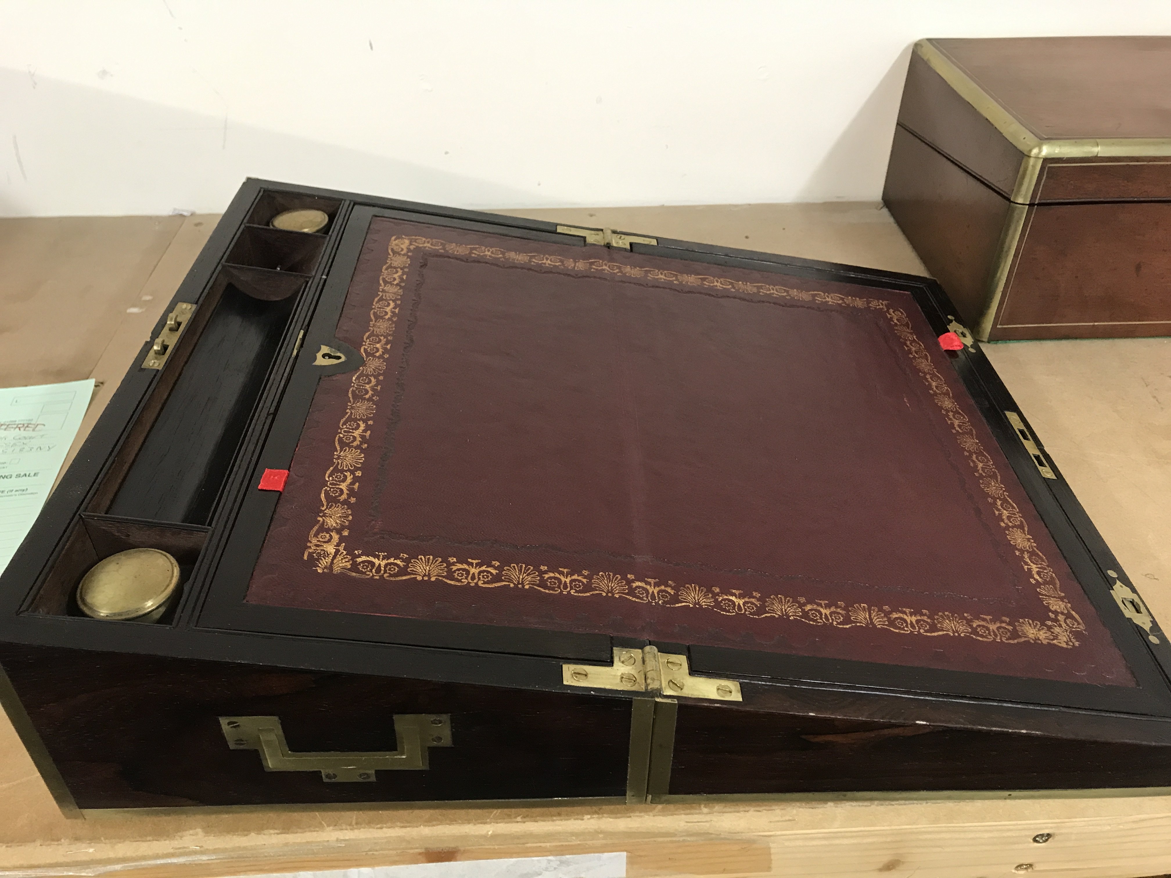 A Victorian rosewood brass bound writing slope wit - Image 3 of 3