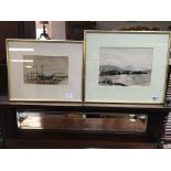Two framed watercolours depicting harbour views by