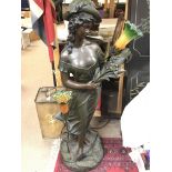 Electric large cast resin Art Nouveau lamp figure