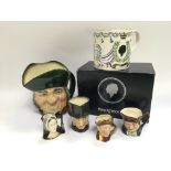Five Royal Doulton character jugs, different sizes