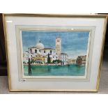 A framed watercolour depicting view of Venice by W