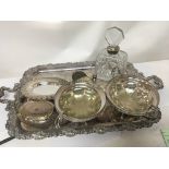 A large silver plated gallery tray a silver rimed